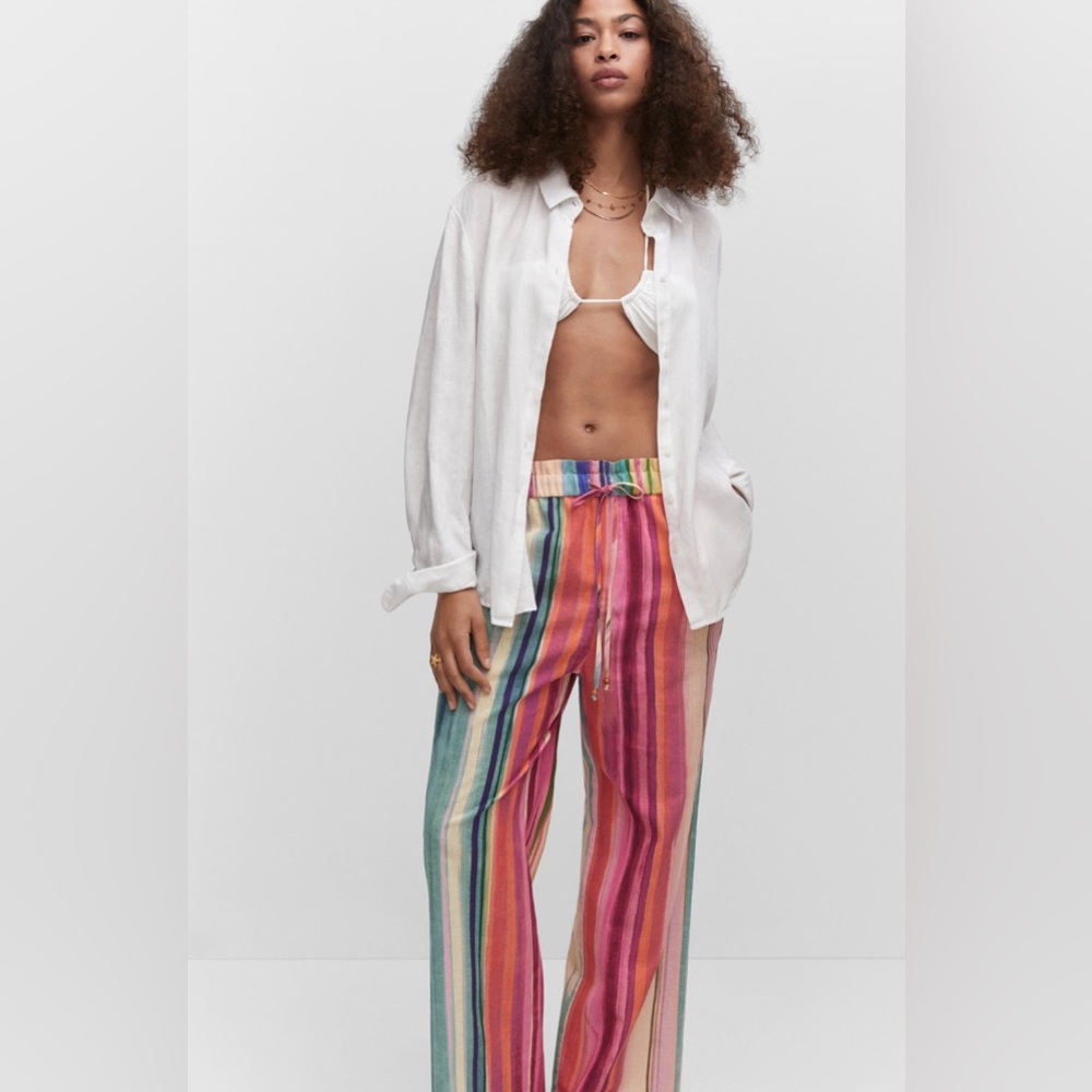 Multi-colored striped linen pants